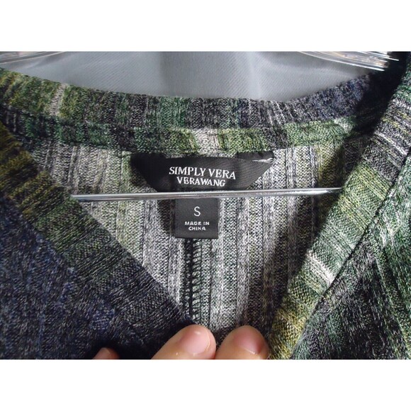 Simply Vera Wang 3/4 Sleeves Green Vertical Stripe Banded Bottom W/Tie Sz Small - Picture 3 of 8